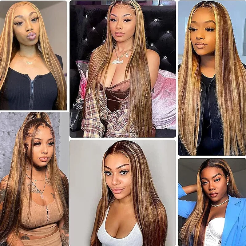 P4/27 Ombre Straight Human Hair Bundles 3 bundles Brazilian Highlight Straight Hair Weave Honey Blonde Bundles 100g/Bundle