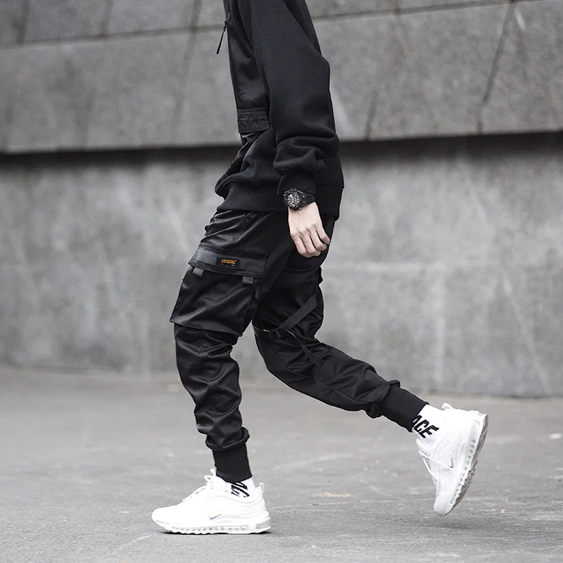 Mannen Tactische Joggingbroek Multi-Pocket Elastische Taille Harembroek Mannen Hiphop Streetwear Linten Ontwerp Functionele Cargo Broek