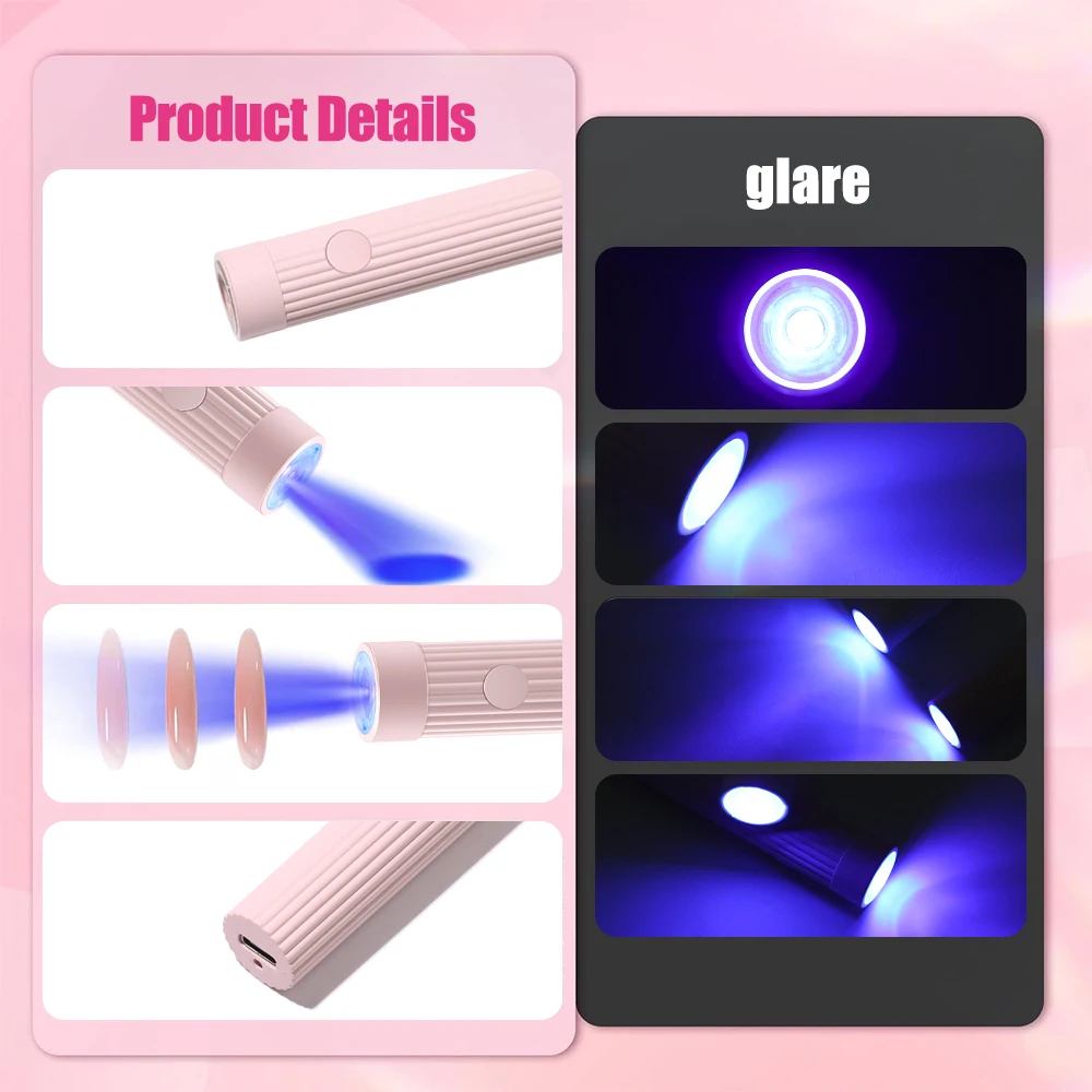 LULAA Mini UV Nail Lamp Gel Nails Handheld UV Light for Nails Dryer for Curing Gel Polish Nail Glue Flashlight for Home DIY