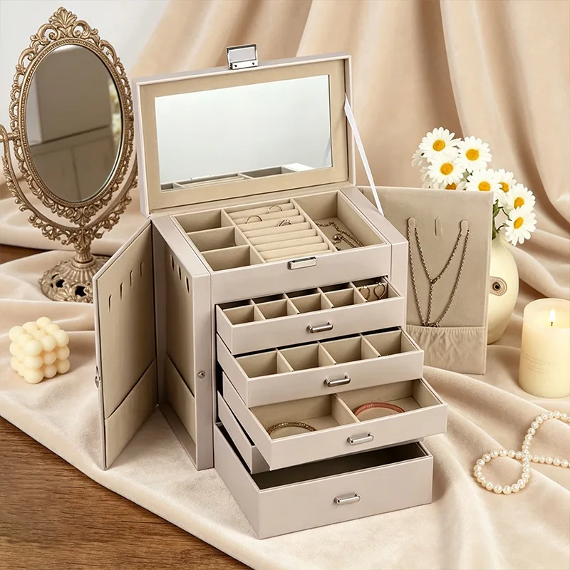 VANSIHO New Model Multi-Functional Large-Capacity Jewelry Box For Ladies' Accessories  Bracelets Earrings Exquisite Storage Box
