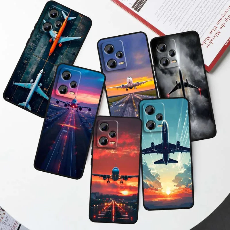 

Plane Airplane Cool Popular For Xiaomi Redmi Note 14 13 12 12S 11E 11 11S 11T Pro Plus 4G 5G Black Soft TPU Cover Phone Case
