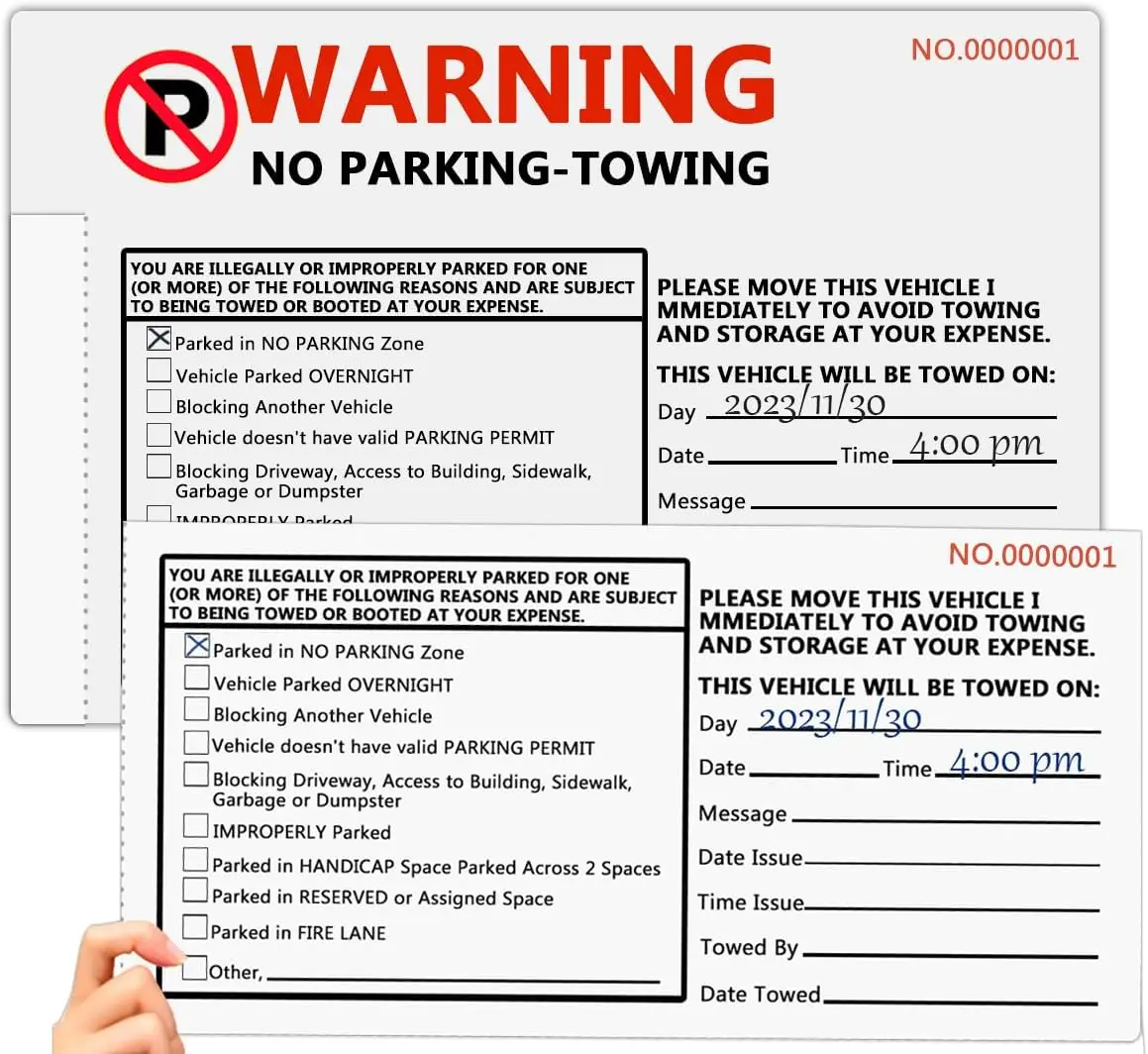 Warning Parking Violation Sticker Book 5x8inch 2Part Carbonless Numbered Parking Violation Ticket 50Pcs