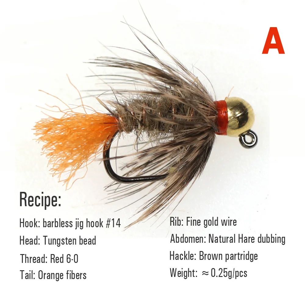 Vtwins Brass Bead Head Jig Hook Soft-Hackle Hare's Ear Fly Mayfly Emerger Nymph Trout Flies Kit Fly Fishing Lure Bait Accessorie