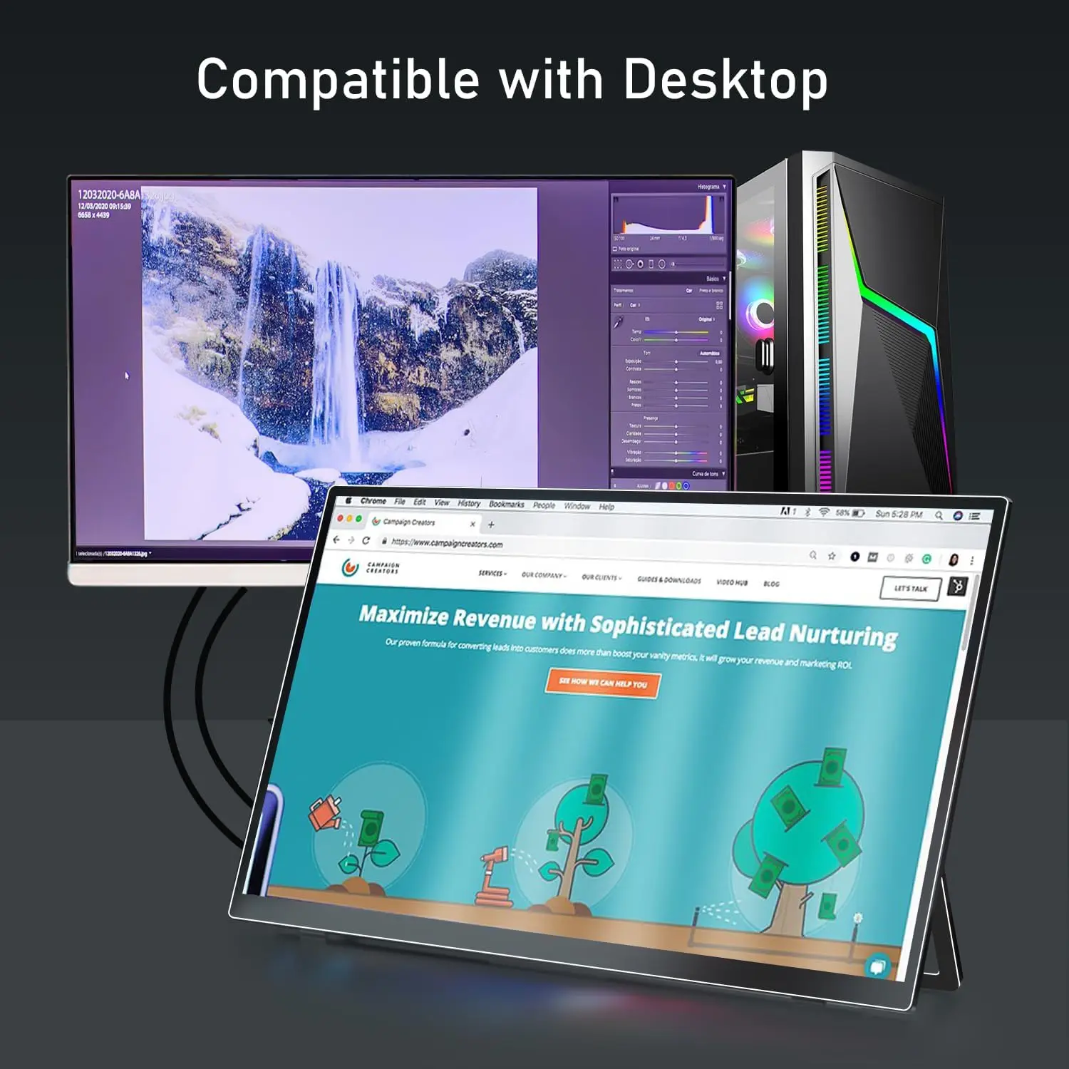 شاشة محمولة 21.5 بوصة 75 هرتز 100% sRGB شاشة ثانية للألعاب للسفر لأجهزة الكمبيوتر المحمول المكتبية مع مكبرات صوت VESA Mout USB HDMI Steamdeck