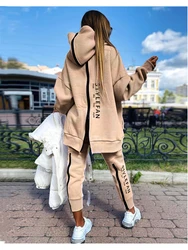 Basic Women Letter Sweatshirts 2 Piece Sets Tracksuit Fashion Suit Autumn Female Korea Trouser and Pullover Hooded Streetwear