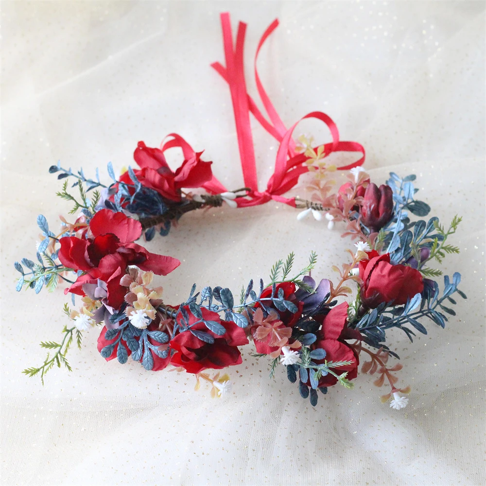 Hot Selling Spring Bohemian Flower Crown Women\'s Beach Hawaii Floral Garland Romantic Faux Rose Wedding Wreaths Headband Flowers