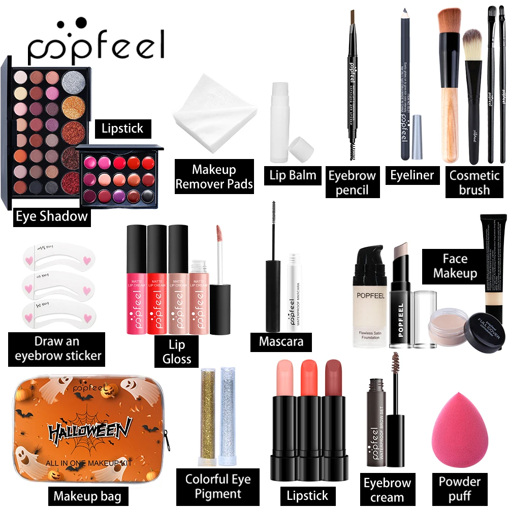 POPFEEL Set trucco Halloween - Kit cosmetico completo con ombretto, rossetto e tavolozza correttore - Perfetto per regali festivi
