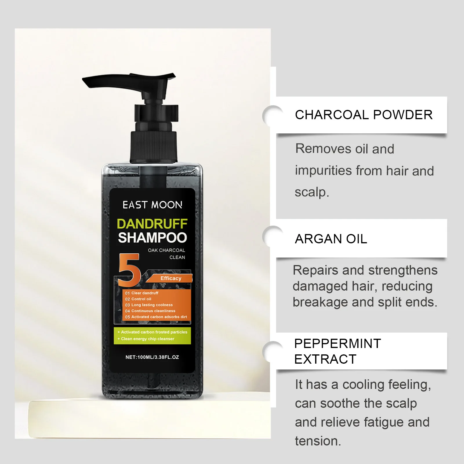 Men's Anti-Dandruff Shampoo, Oak Charcoal Cleansing Nourishing Scalp Oil Control Refreshing Fluffy Shampoo Profissional