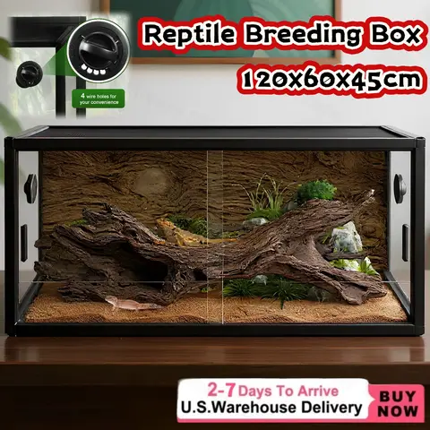 Caja de vidrio para terrario de tanque de reptiles con puerta corredera y parte superior de malla, hábitat seguro de bajo estrés para serpiente Gecko de dragón barbudo