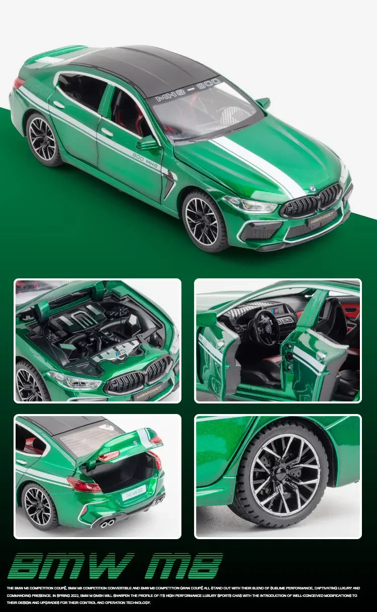 1:24 BMW M8 MH8 800 MANHART Alloy Car Model Diecast Metal Toy Vehicles Car Model Sound and Light High Simulation Kids Gift A464