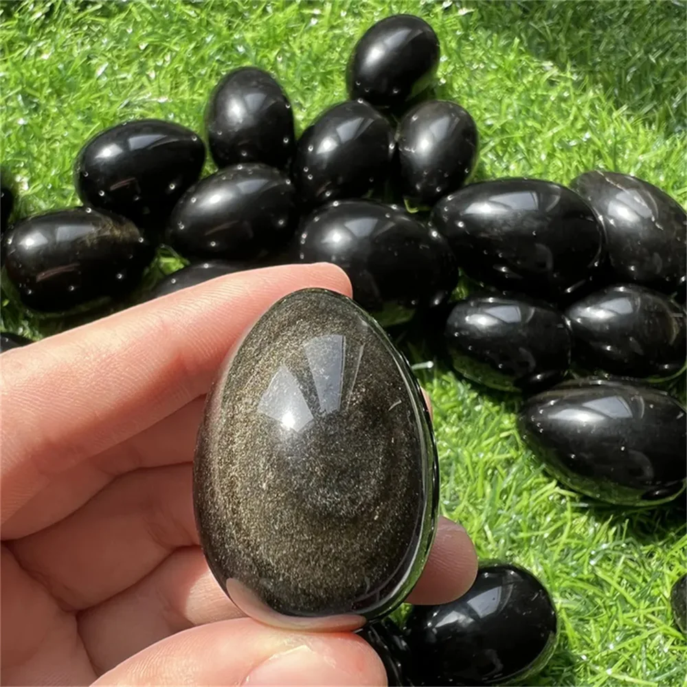 Natural Crystal Crafts Healing Massage Tool Golden Sheen Obsidian Crystal Egg 2 inch 1pc