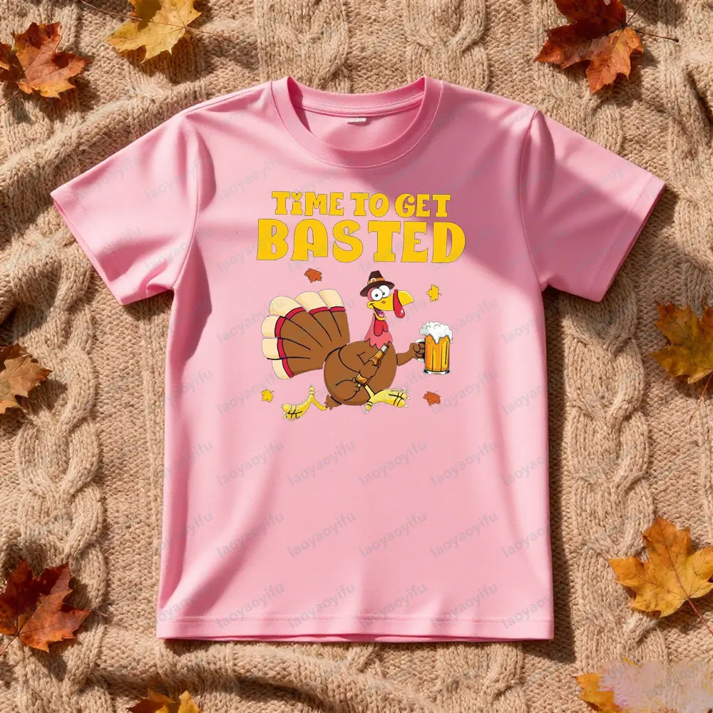 حان الوقت للحصول على قميص عيد الشكر تركيا البيرة المحملة مضحك الشكر رجل تي شيرت عيد الشكر عشاء حزب قصيرة الأكمام