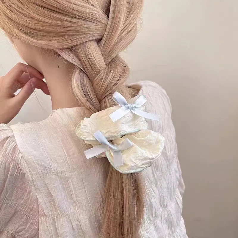 

2025 Hot French Sweet Cream Bow Scrunchies Elegant Chunky Hair Ties Cute Minimalist Bun Hair Accessori es for Women Wholesale