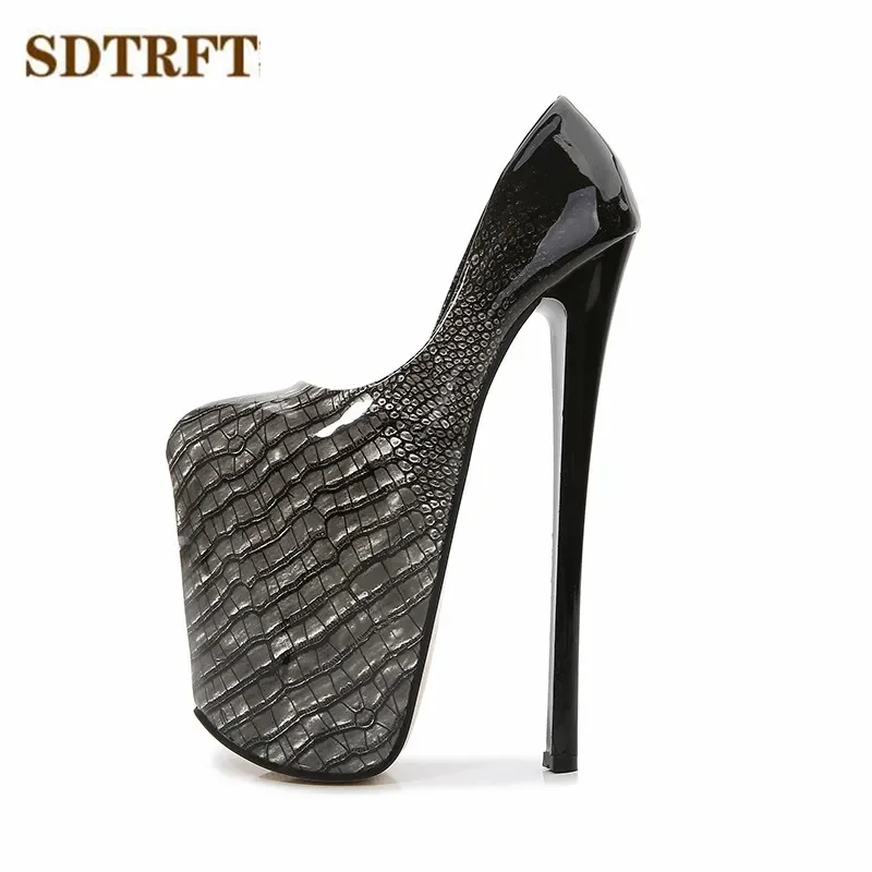 SDTRFT Female Waterproof Stilettos 22cm Thin Heels Ladies Party Pumps Shallow Mouth Women Shoes Crocodile Print Mujer Bombas