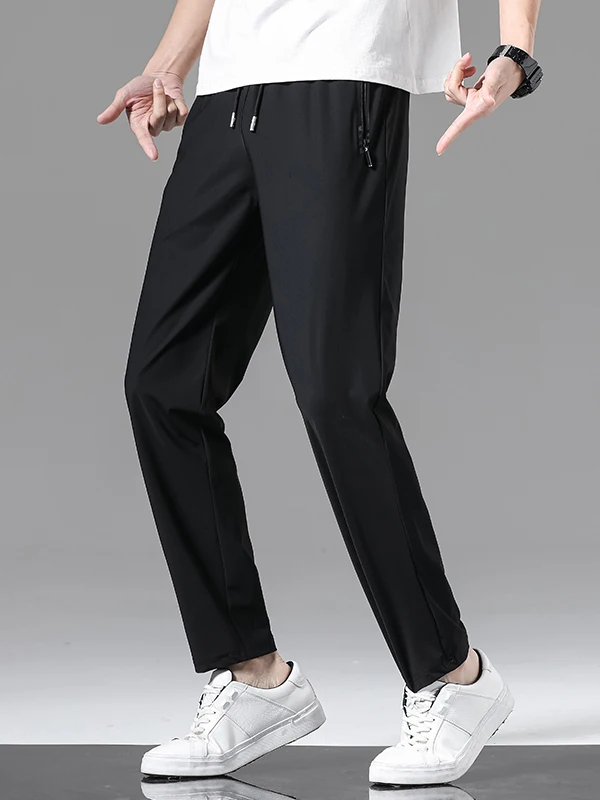 

Мужские летние тонкие свободные повседневные брюки из ледяного шелка, быстросохнущие, дышащие, спортивные, для отдыха, длинные брюки, бренд JXAETE