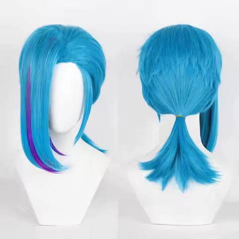 Jinx Cosplay Wig Arcane Season 2 Short Blue Heat Resistant Synthetic Hair Pigtail Anime LOL Role Play Wigs