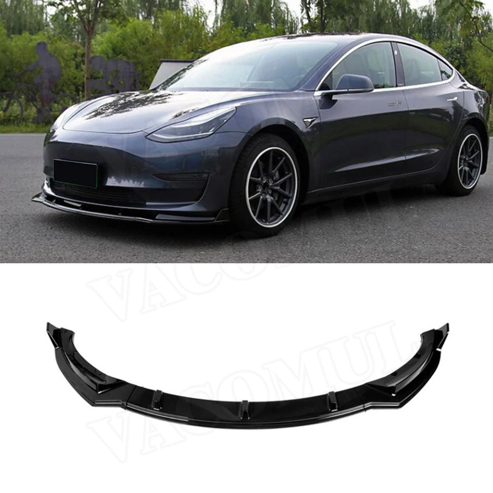 

VACOMUL 3PCS ABS Gloss Matt Carbon look Car Front Bumper Lip Splitters Spoiler Body Kits for Tesla Model 3 2017 up