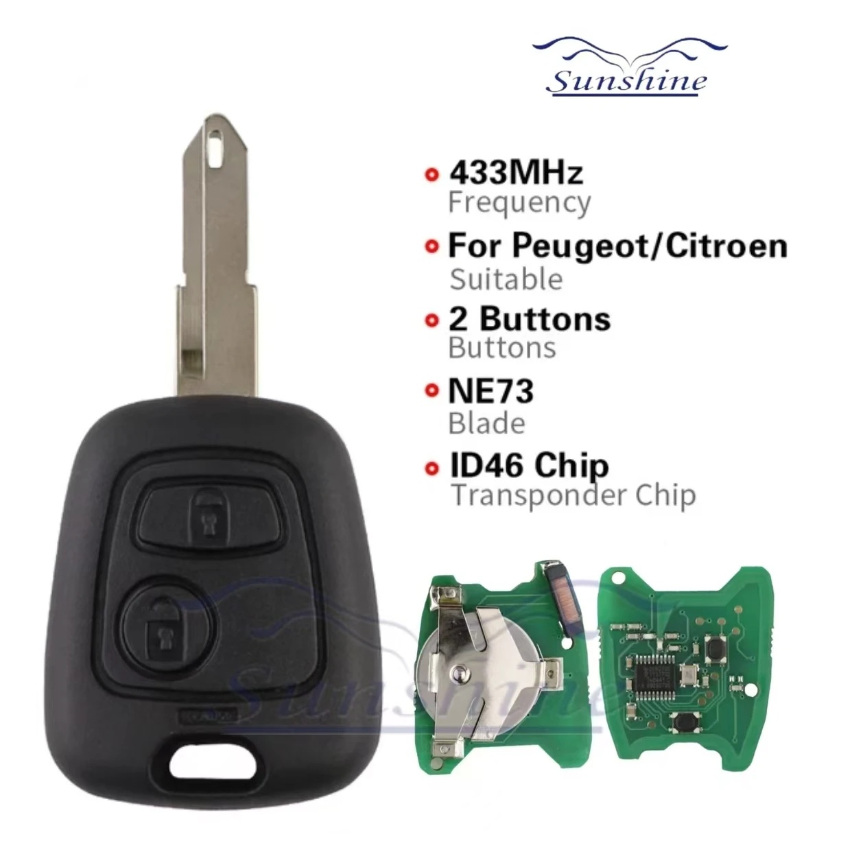 

Sunshine car key 433mhz ID46 Chip Remote Car Key For Peugeot 106 206 Partner Xsara For Citroen C1 C2 C3 C4 Saxo