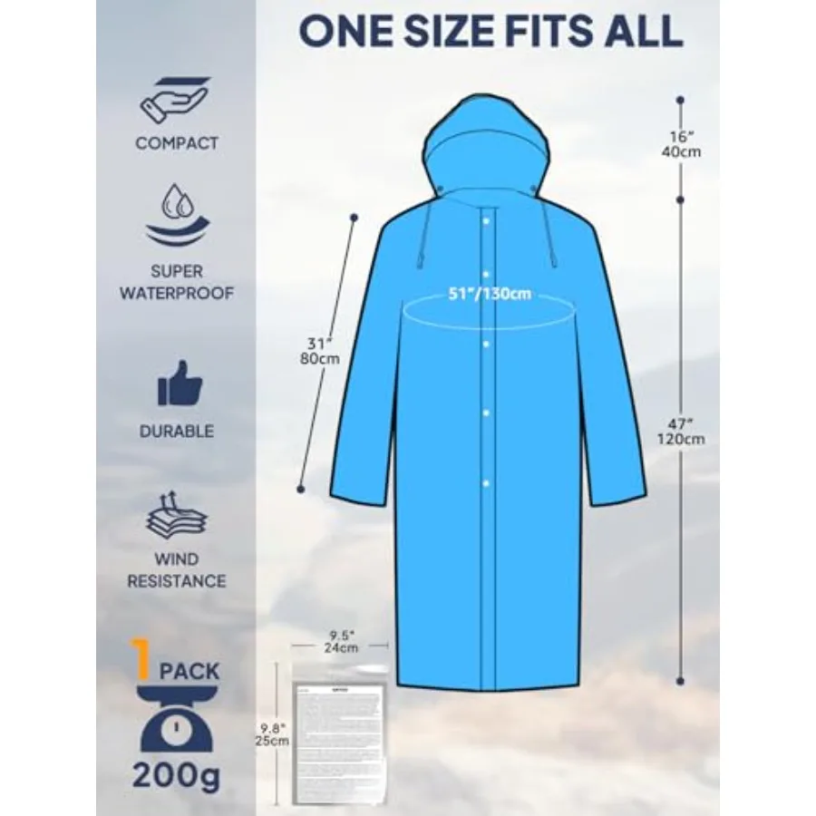 ANYOO 2-Pack Rain Ponchos for Adults Reusable Raincoats with Hooded and Drawstring Emergency for Men Women