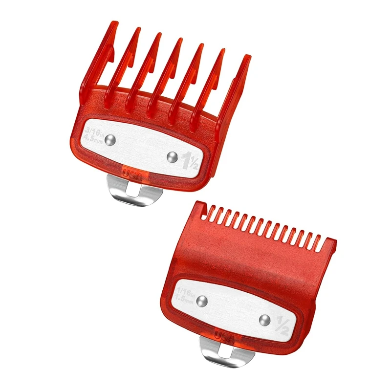 Replacement Clipper Guards Set with Metal Clip, Hair Clipper Attachment Fits For Most Wahl Clippers (RED)