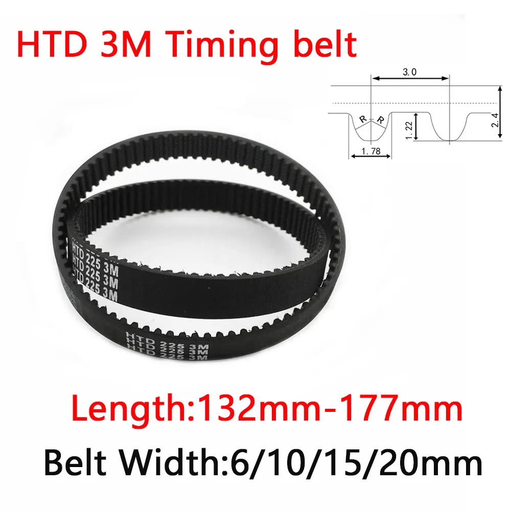 HTD 3M Closed Loop Rubber Timing Belt Length 132 135 138 141 144 147 150 153 156 159 162 165mm Width 6/10/15/20mm 3M-174 3M-177