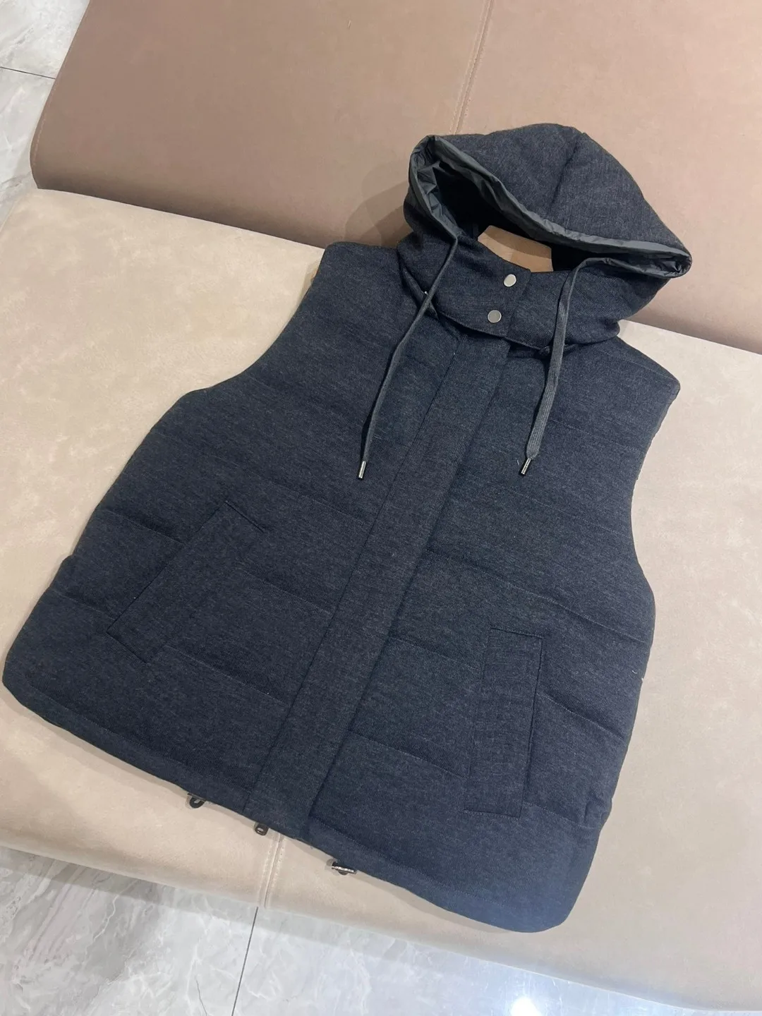 Casual autumn winter knitted wool reversible hooded goose down vest