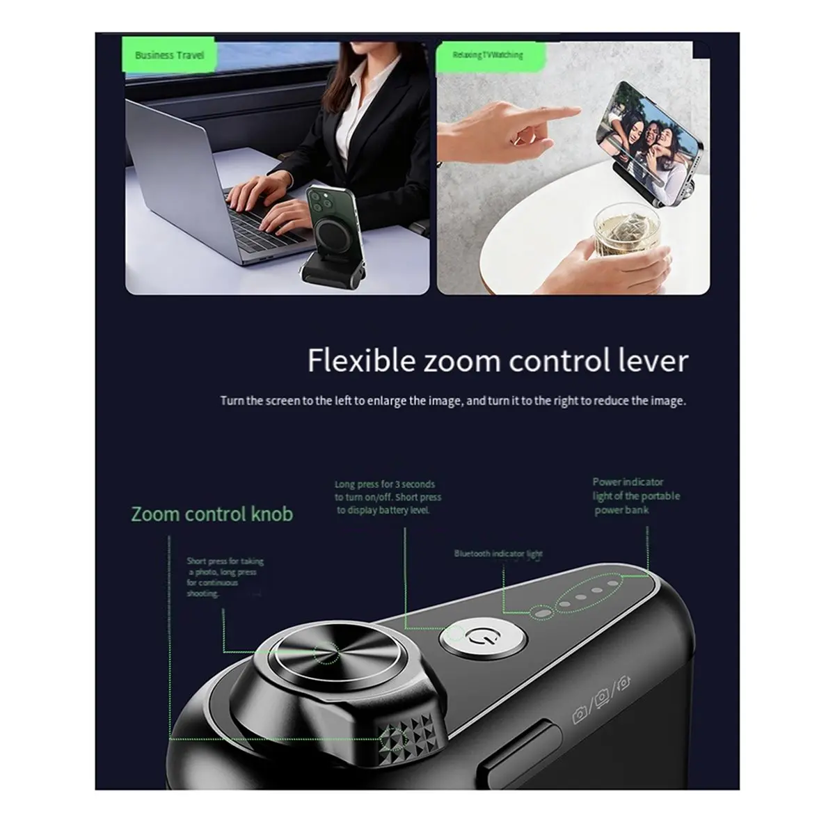 New Electronics Magnetic Smartphone Handle Grip with Detachable Bluetooth Remote for Fill Light Anti-Shake Selfie Handle