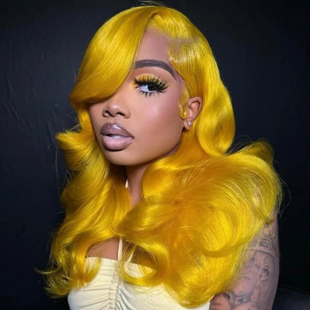 Light Yellow Body Wave 13x4 Transparent Lace Frontal Wig Body Wave Pre-Plucked Baby Hair Straight Real Human Hair Wig For Women