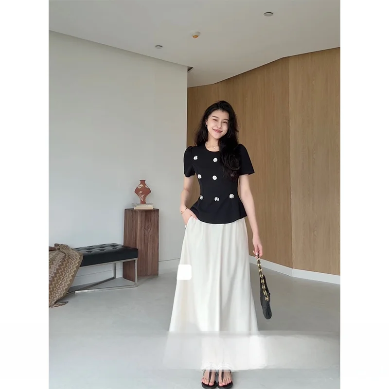 

Женская драпированная юбка из шелковой шерсти с цветочным принтом в корейском стиле, летний модный комплект для взрослых, юбка с цветочным узором Zhang a Xing Tea Flower