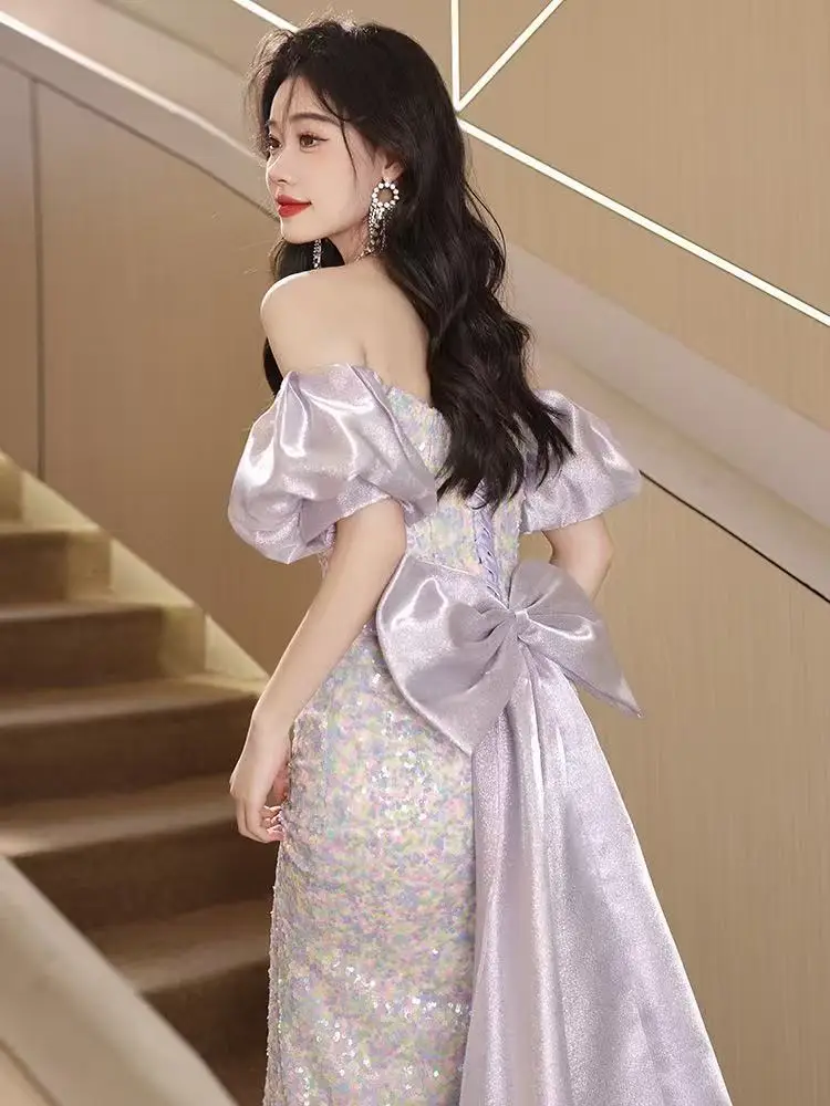 Aangepaste dromerige avondjurken off-shoulder kralen pailletten kant luxe zeemeermin prom party formele jurk voor vrouwen met strik