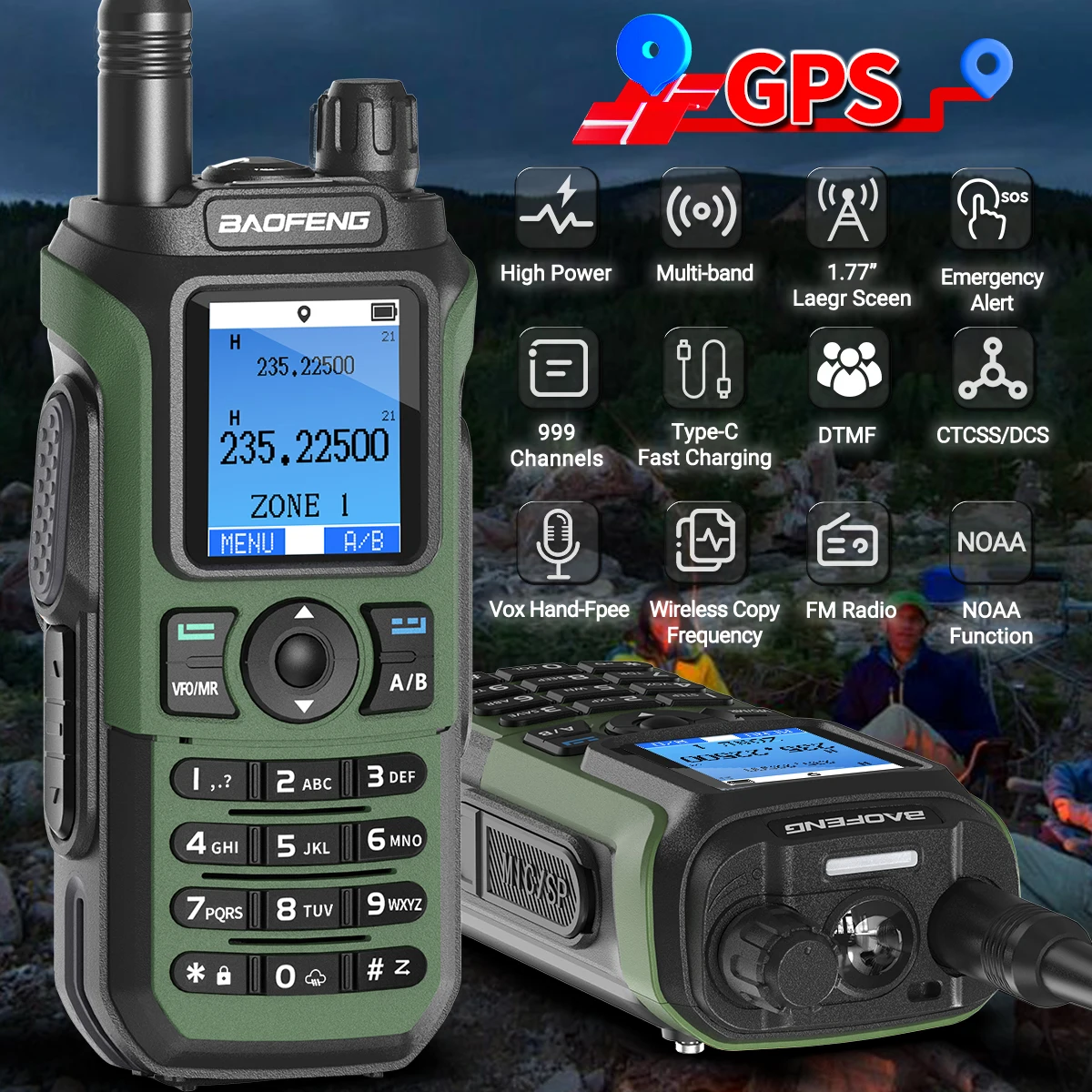 Baofeng UV-21 프로 GPS 에어 밴드 워키토키, 무선 복사 주파수, C타입 999CH 장거리, UV-5R UV 17 프로 GPS 햄 라디오용