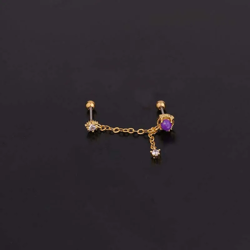 1PC  Golden Baroque  Industrial Piercing Barbell CZ Adjustable Industrial Bar Helix Piercing Cartilage Double Hole Body Jewelry