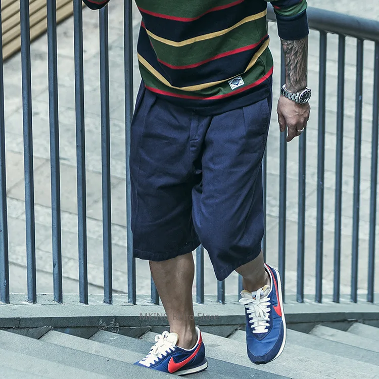 

НЕ НАЛИЧИИ повседневные свободные шорты с двумя складками, мужские брюки в стиле ретро с двойным словом, рабочая одежда, брюки с 5 точками