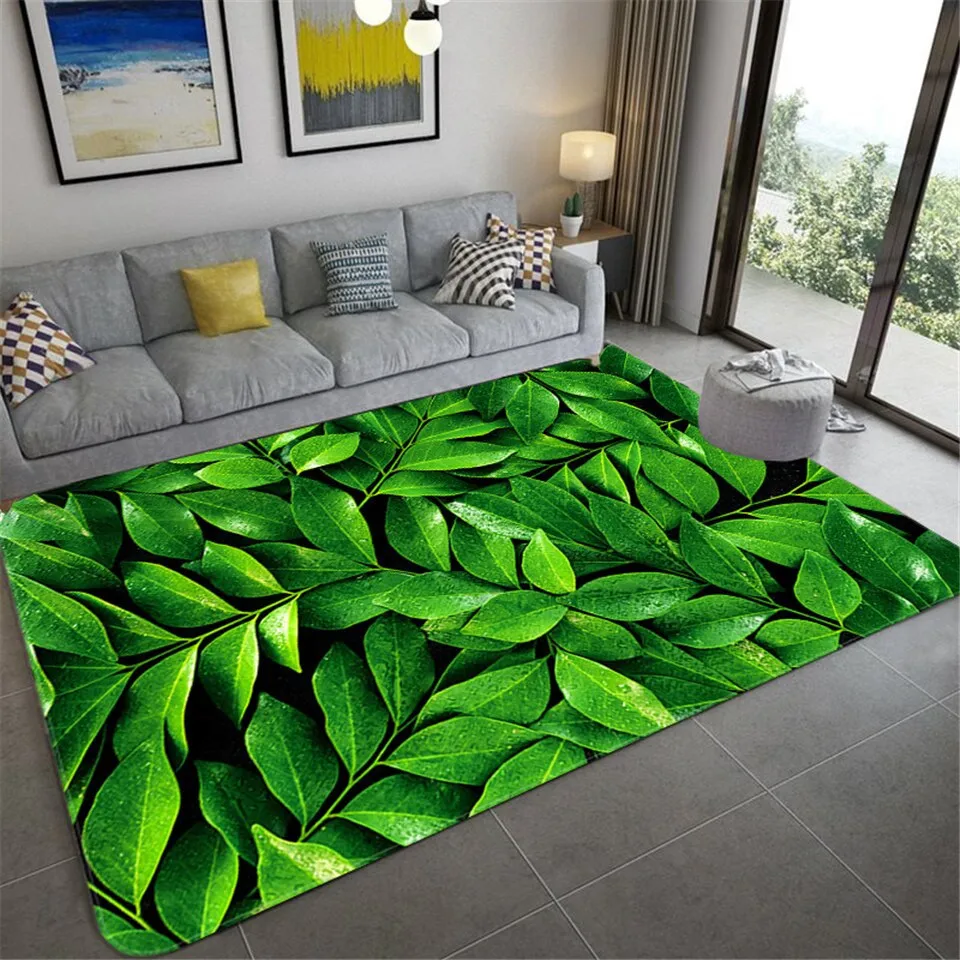 3D Tropical Green Leaves Printing Carpets for Living Room Bedroom Area Rugs Child Play Carpet Non-slip Kids Game Crawl Floor Mat