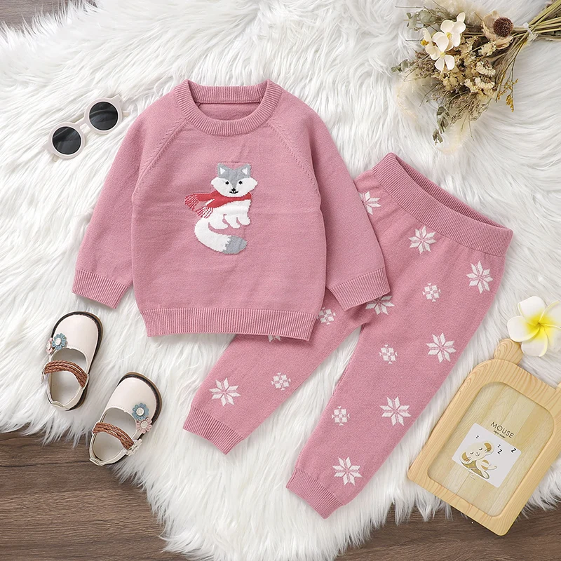 

Girl Baby Clothes Set Long Sleeve Autumn Infant Boy Sweater +Pants Fashion Cute Fox Newborn Tops +Trousers Warm Winter 2PC Loose