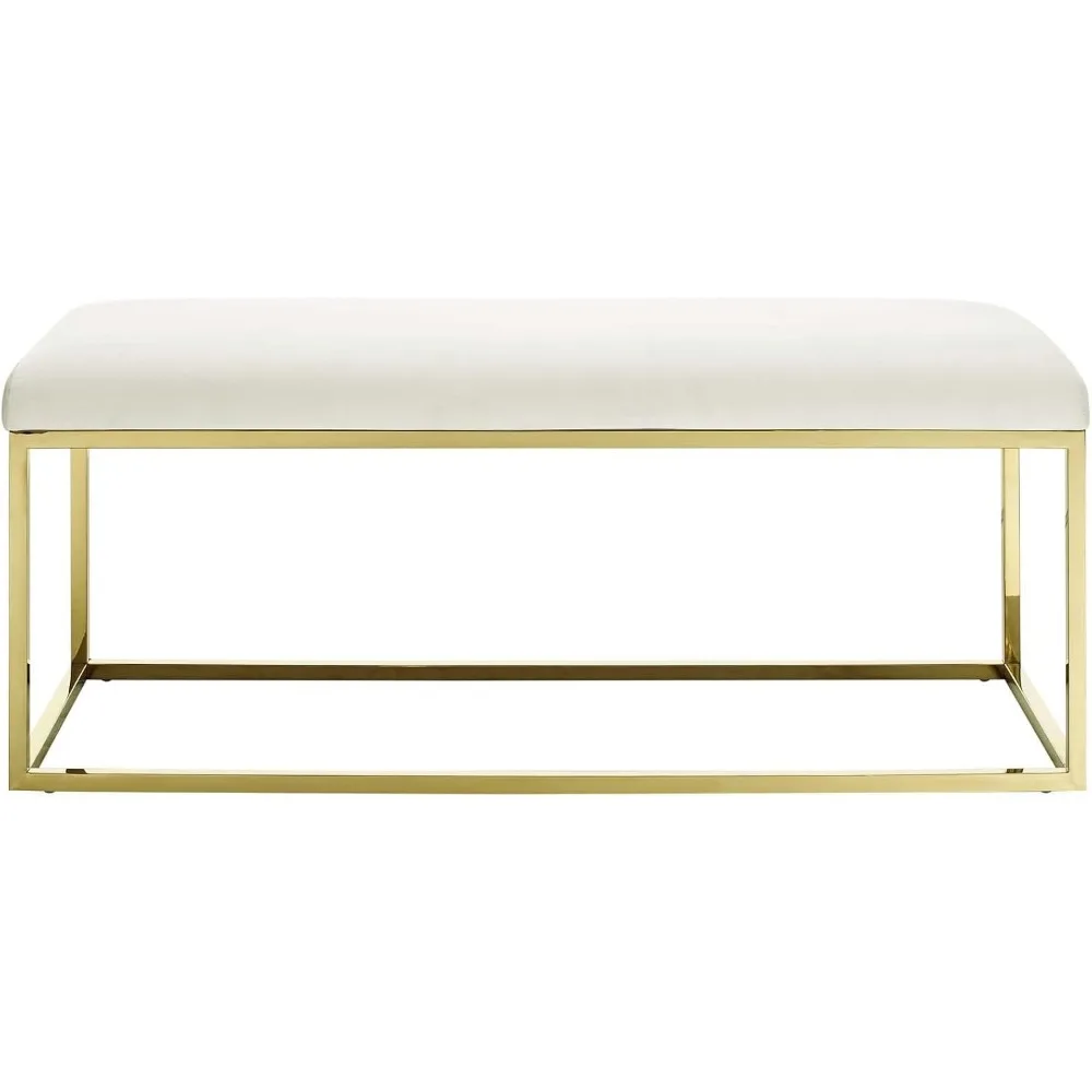 Modway Anticipate Velvet Upholstered Modern Bench With Stainless Steel Frame in Gold Ivory