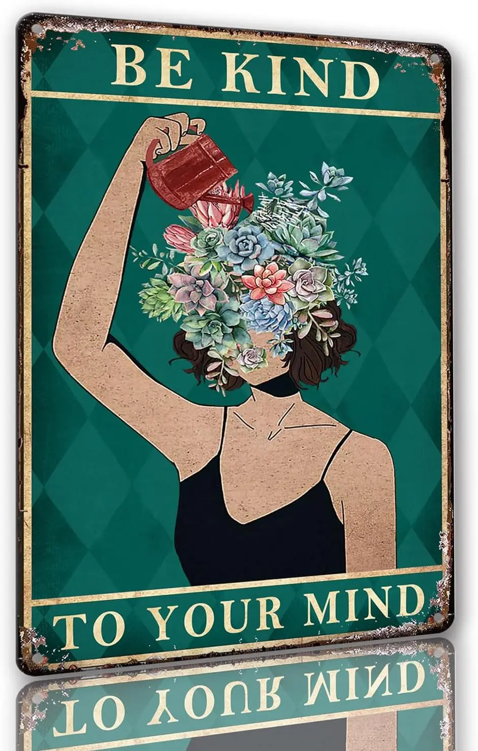 Be Kind To Your Mind Sign Vintage Wall Art Flower Tin Signs Plant Lover Gifts for Women Retro Metal Tin Sign Boho Room Deco sign