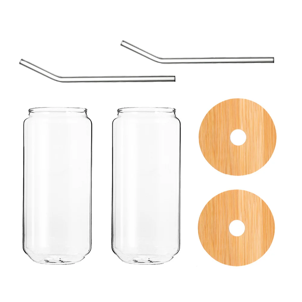 

2 set Clear Glass Mugs 300Ml With Lid Straw For Coffee Tea Juice Drinking Heat Resistant Comfortable Handle Home Office Use