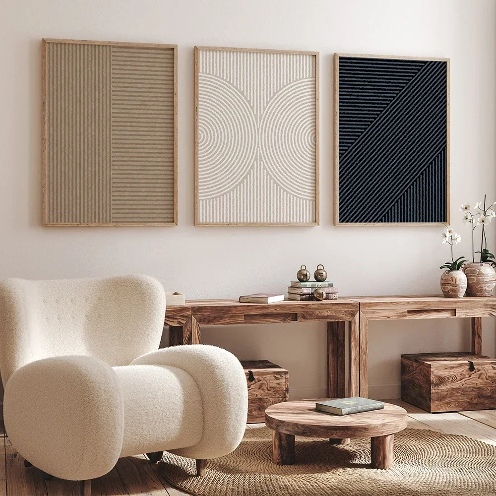 Modern Nordic Abstract Geometric Art Poster Print Simple Line Canvas Painting Beige Minimalist Living Room Wall Home Decor Mu