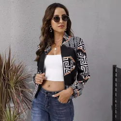 High-quality new fall new women's Europe and the United States printed zipper long-sleeved jacket jacket women