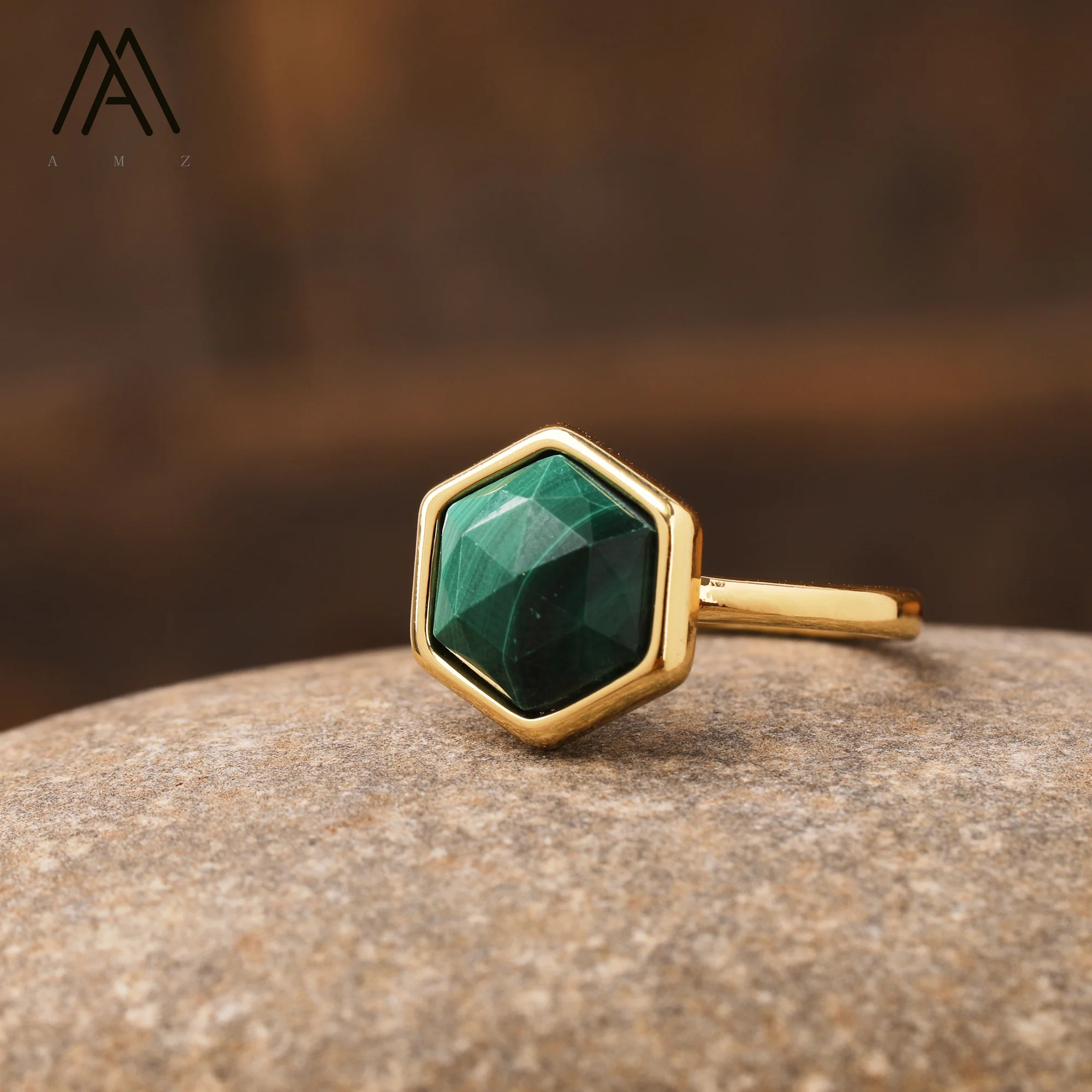 Classic Rings Amethysts Healing Crystal Stone Hexagonal Ring Gold Plated Jewelry Trendy Gifts Top Quality