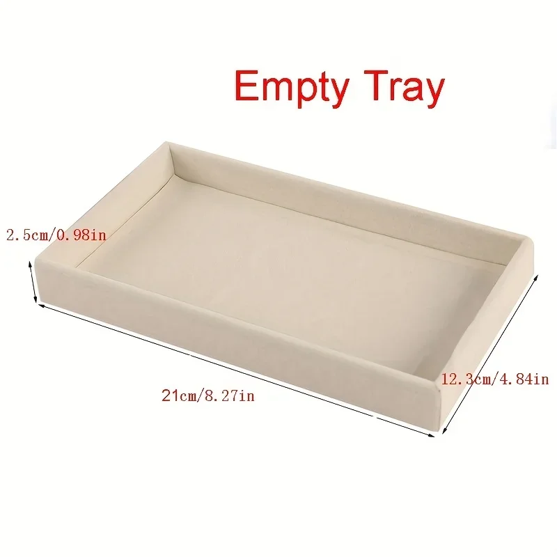 Stackable Velvet Jewelry Organizer Box - Distressed White, Rectangular Desktop Display Case for Rings, Earrings,