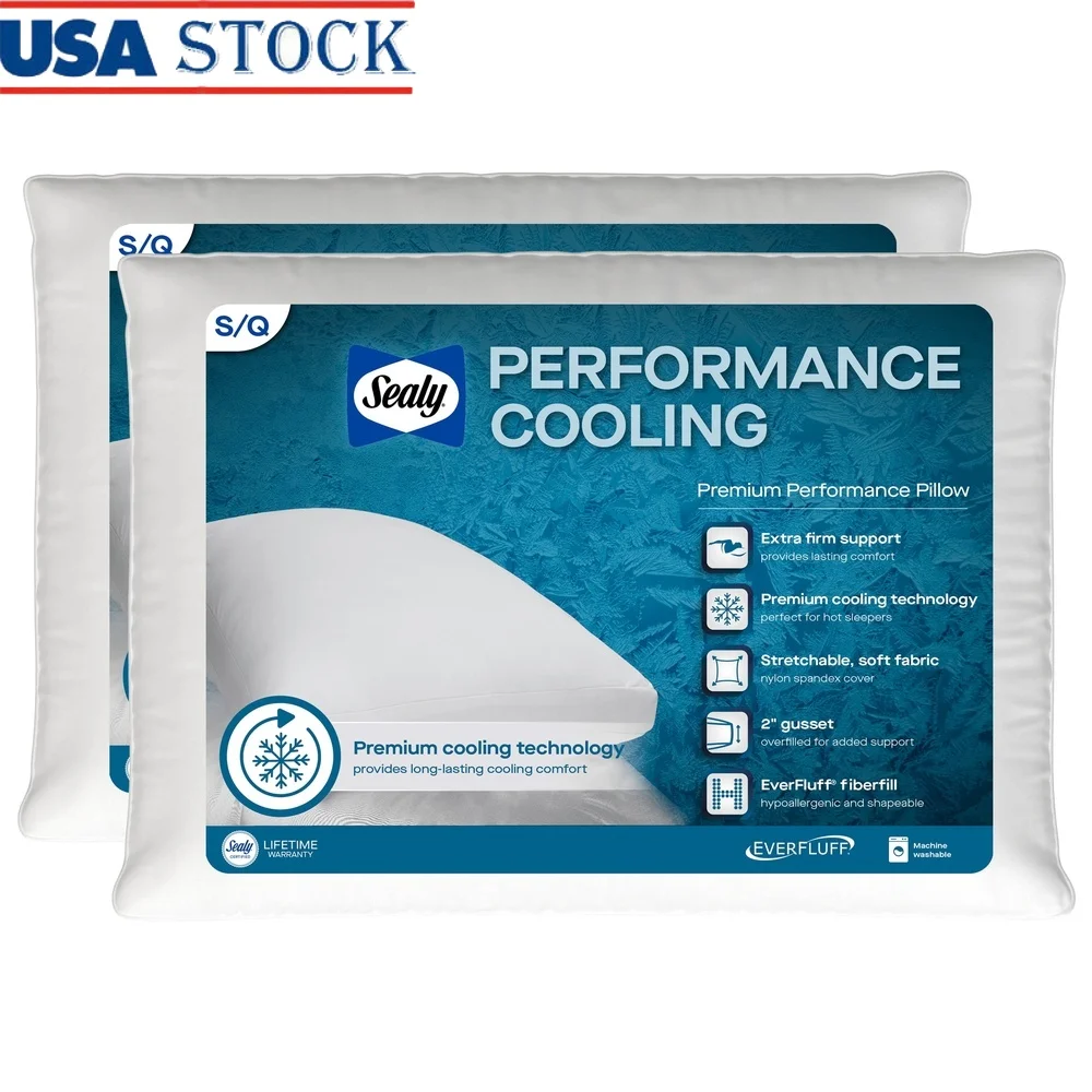 

Cooling Bed Pillow 2-Pack Extra Firm Hypoallergenic Fiberfill Moisture-Wicking Stretchable Nylon Spandex Cover Machine Washable