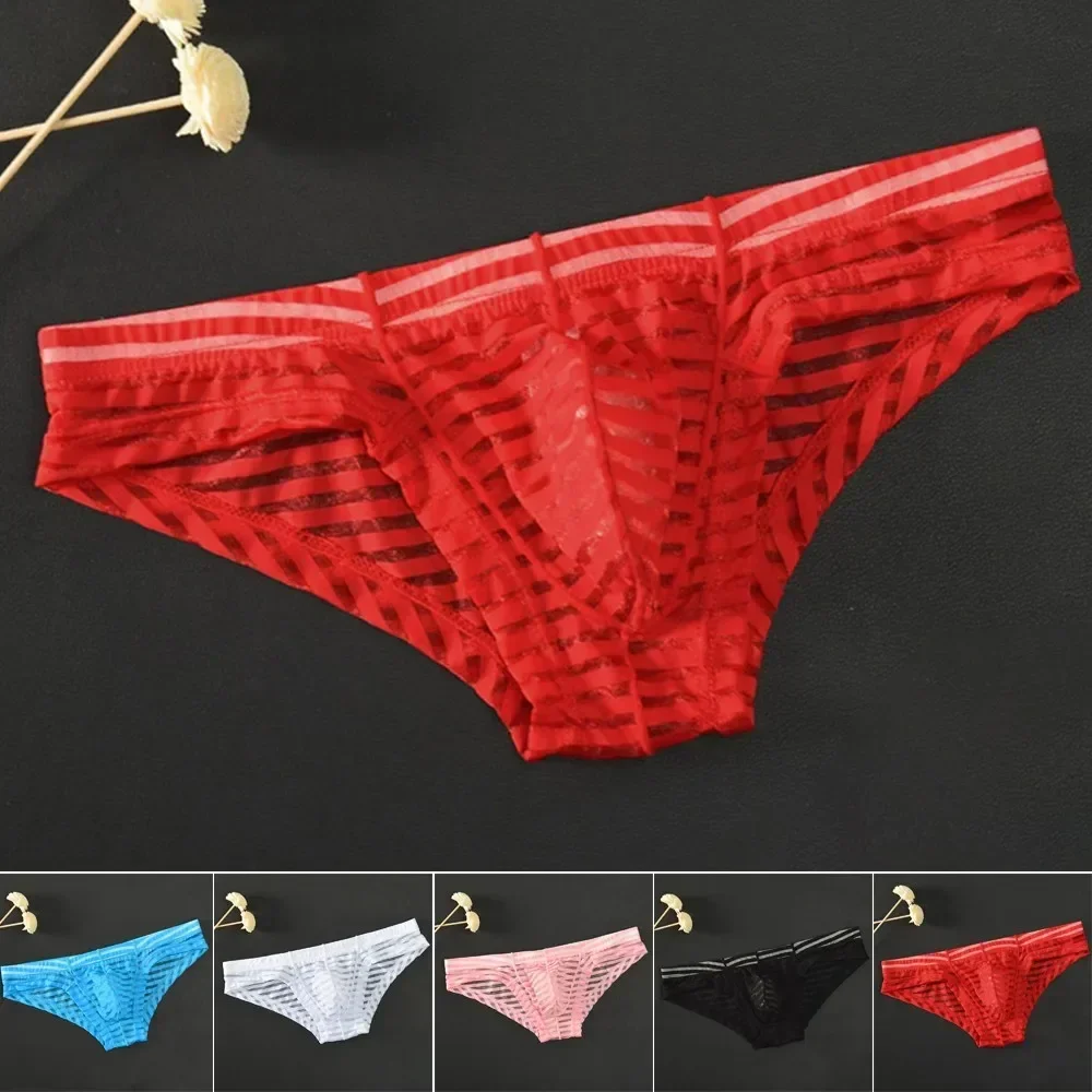 Mesh Briefs Thin Low-Waisted Sex Appeal Breathable Transparent Men\'s Underwear Sexy Panties Men G-String Thong Bikini Lingerie