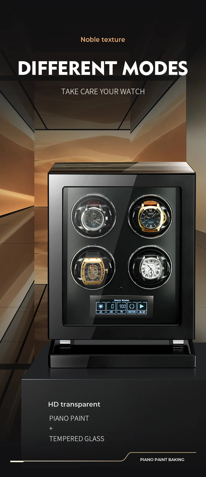 Fingerprint Unlock Automatic Watch Winder Luxury 2 4 6 Slot Watches Box with LCD Touch Screen Wooden Watch Storage Safe Box