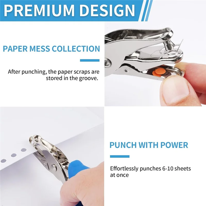 Upgraded Soft Grip Handle Hole Punch Hand Hole Puncher With Soft Grip Handle For Crafts, Scrapbooks, 6 Sheets Capacity, Tickets