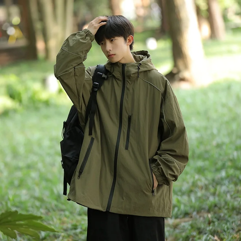 

Outdoor Men's Windproof Waterproof Workwear Jaet y Sle Spring Autumn New Zipper Decoration Casual Faion Coat