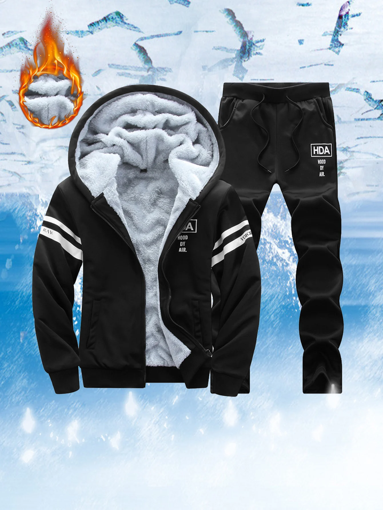 

Мужской повседневный утолщенный спортивный костюм на флисовой подкладке, комплект из двух предметов