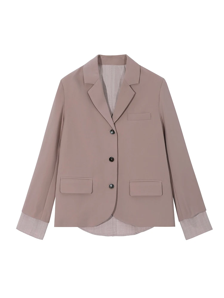 [LANMREM] Fashion Back Split Design Blazers For Women Notched Single Breasted Office Lady Loose Coats 2024 Autumn New CP3204