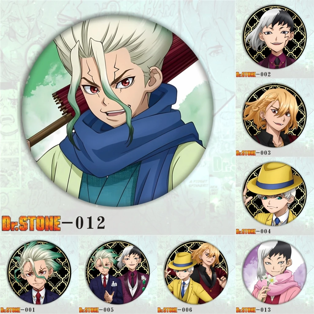58mm Anime Dr.STONE Ishigami Senkuu Ruri Amber Chrome Suika Asagiri Gen Cosplay COSTUME Badge Pin SPTE Tinplate Brooch﻿ Prop
